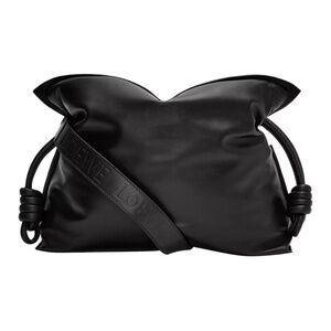 LOEWE FLAMENCO CLUTCH SHOULDER PUFFER BAG BLACK LEATHER